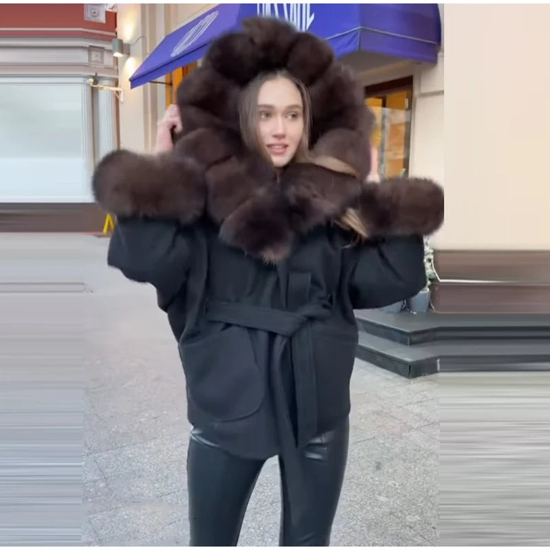 Warm Faux Fur Hooded Winter Coat With Pockets for Women