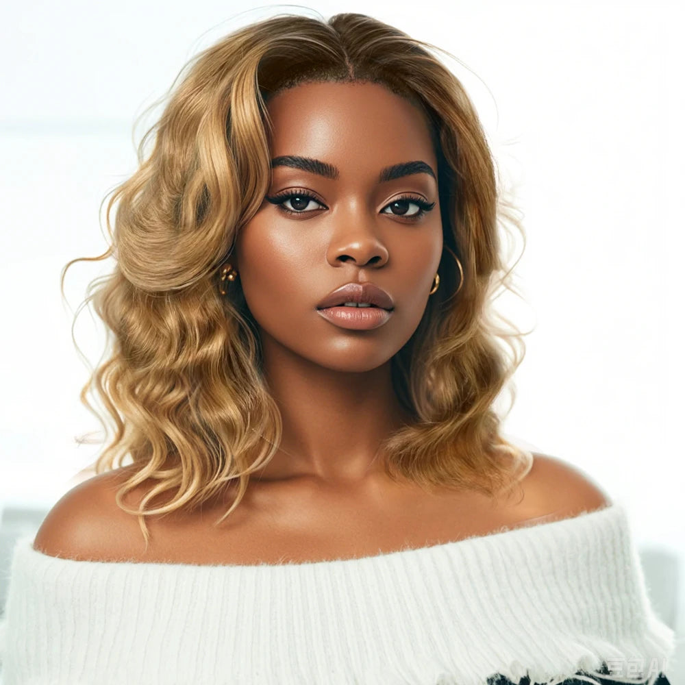 Honey Blonde Shadow Root Body Wave Bob Lace Front Wig for Women