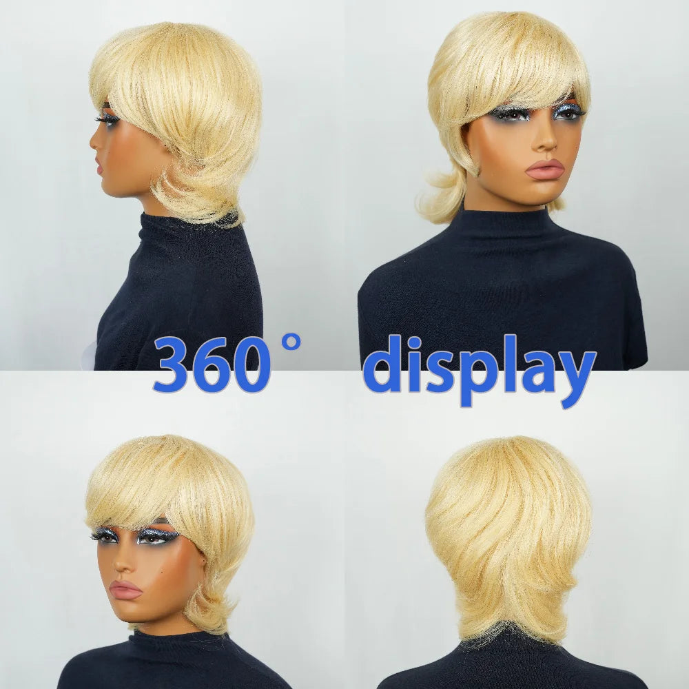 Short Layered Pixie Brazilian Remy Human Hair Wig for Women