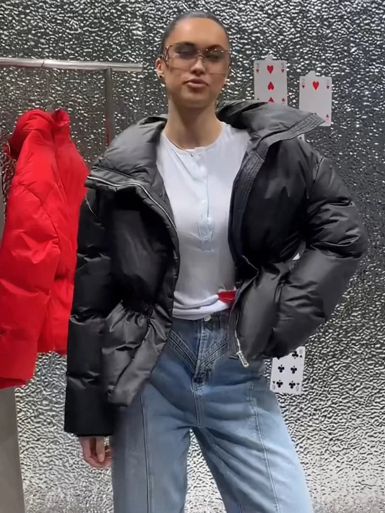 Warm Loose Fit Zipper Jacket With Stand Collar for Women