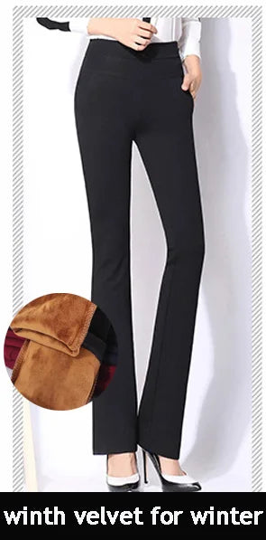 Vintage Office skinny Women Pants Trousers Zipper High Waist Pocket Flare pants formal OL Office Career Capris Work Wear Black