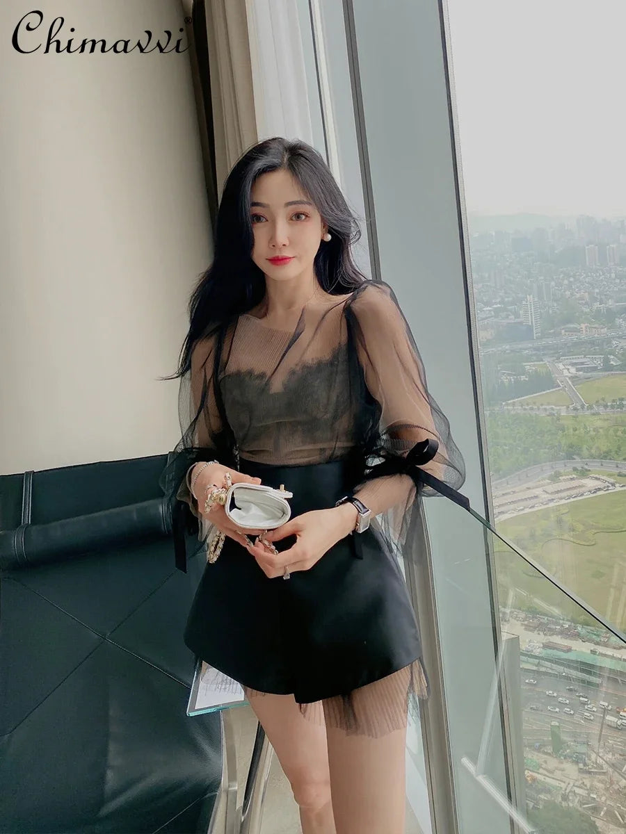 Fashion High-waisted Fluffy Pants 2025 Spring and Summer New Satin Casual Loose Wide-leg Suit Shorts Women's Versatile Shorts