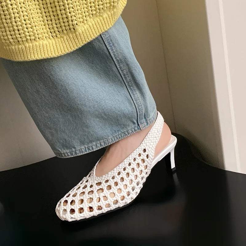 Handmade French Style Cut Out Weave Sandals for Women