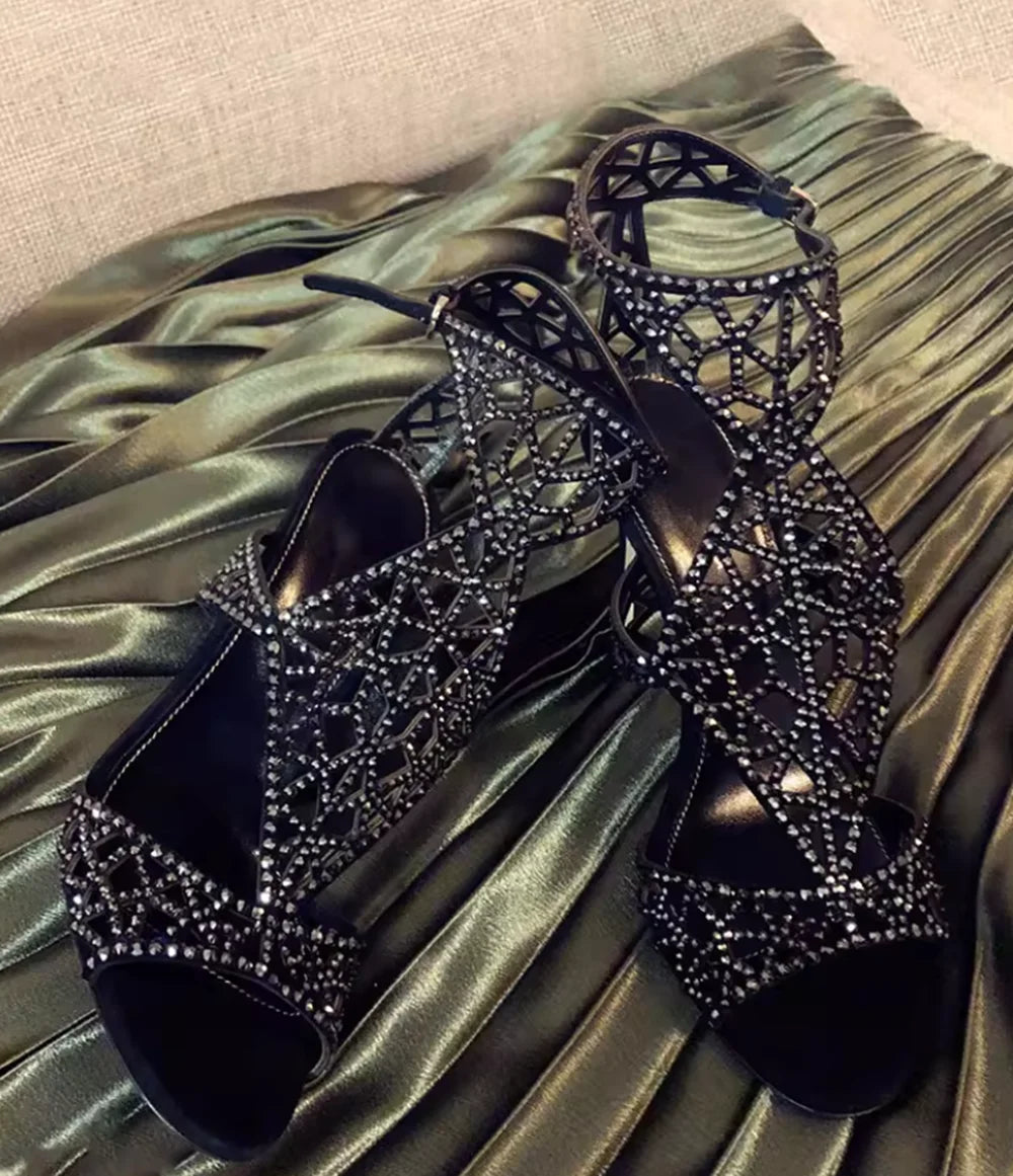 Rose Gold Crystal Stiletto Sandals