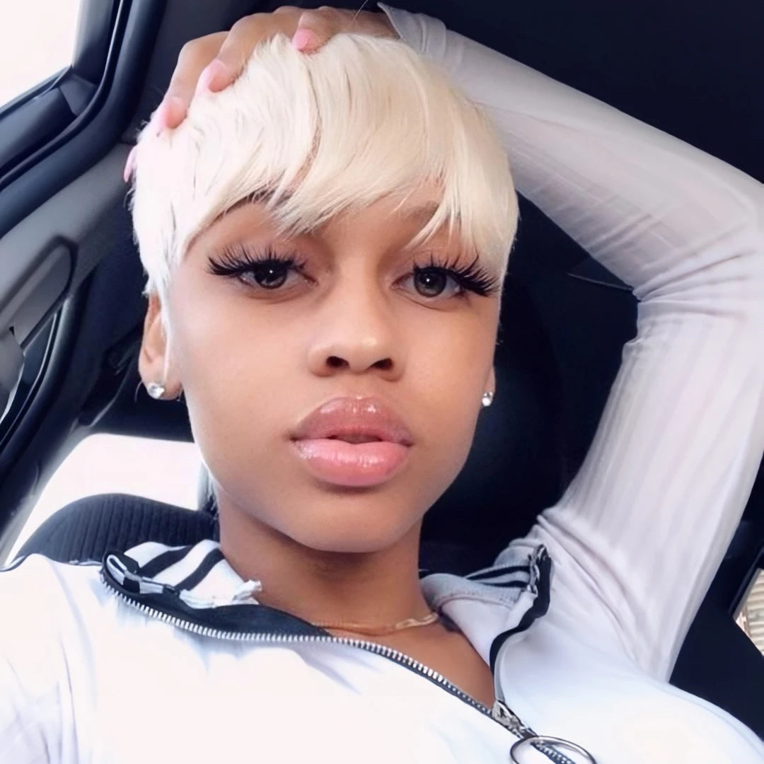 Natural Short Layered Pixie Wig With Bangs For Women