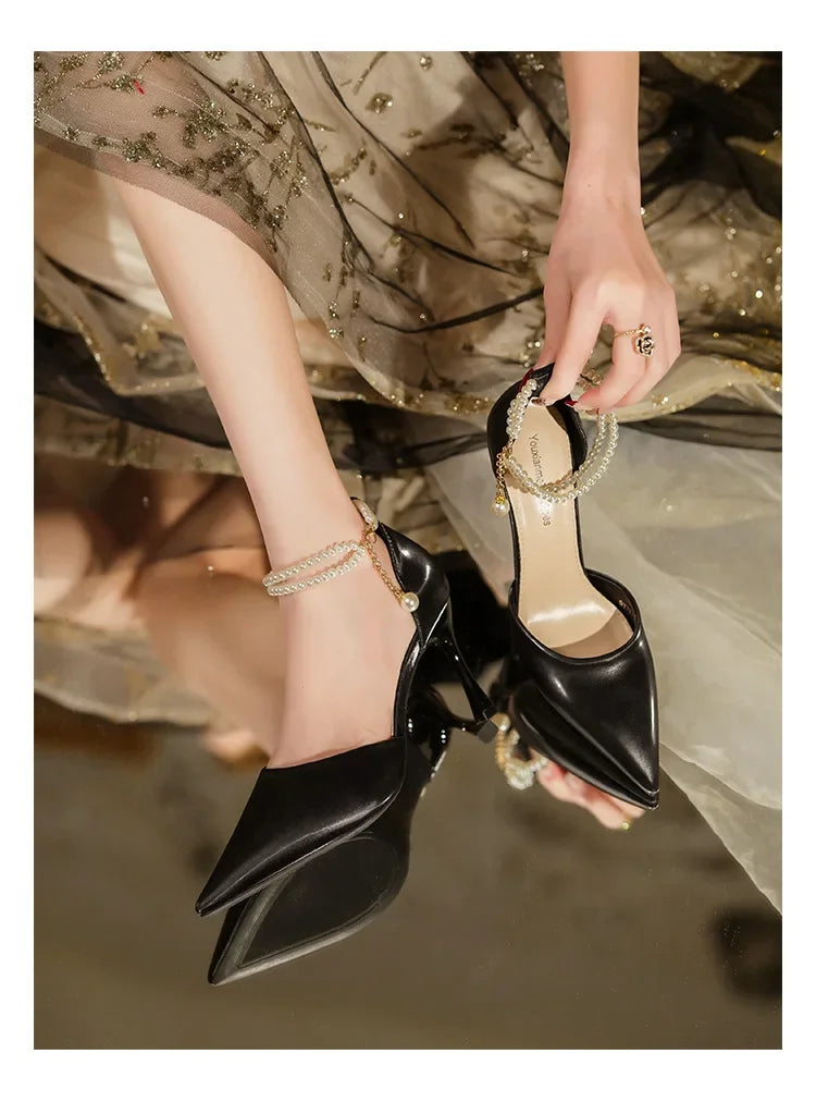 Pearl Stiletto Bow Ankle Pumps