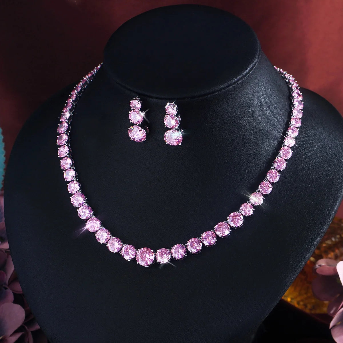 Purple CZ Necklace And Earring Set