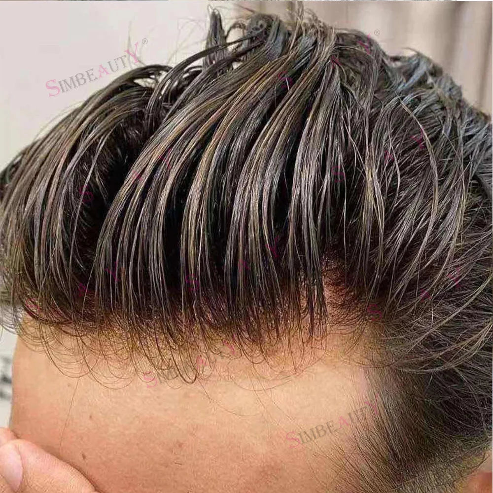 Natural Gray Human Hair Toupee With Realistic Hairline for Men