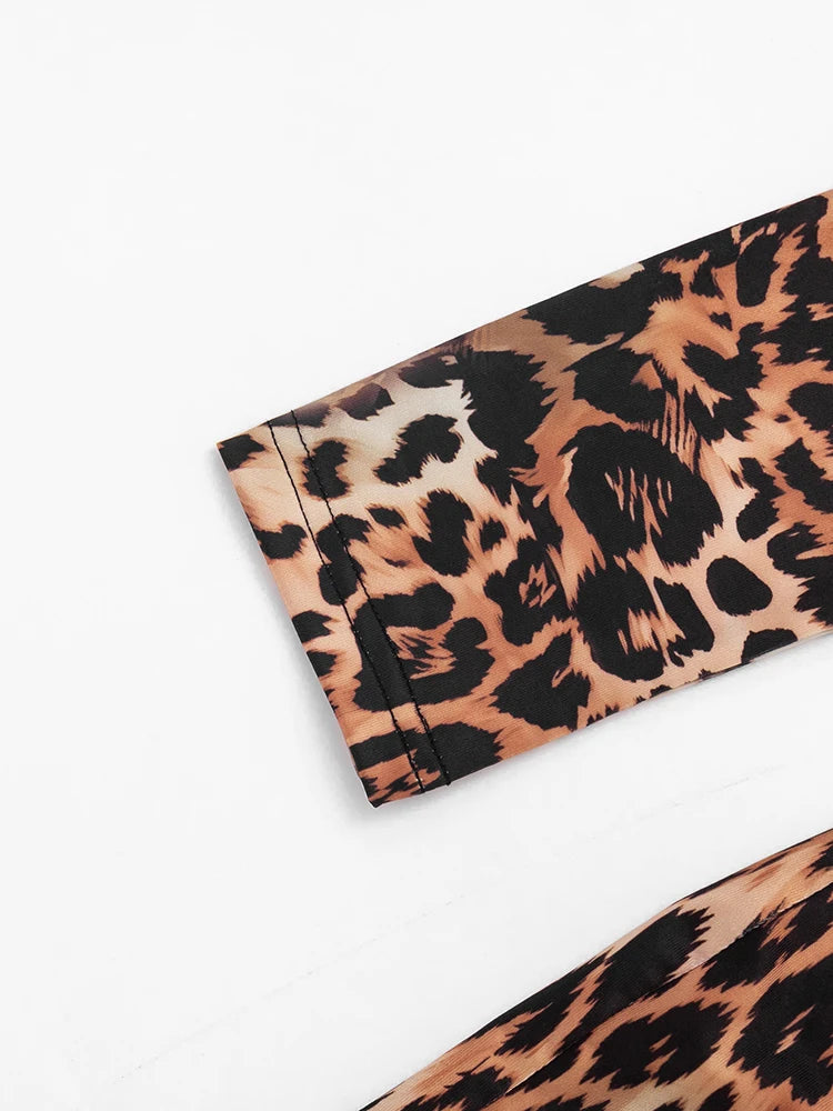 Leopard Print Hollow Out Two Piece Playsuit for Women
