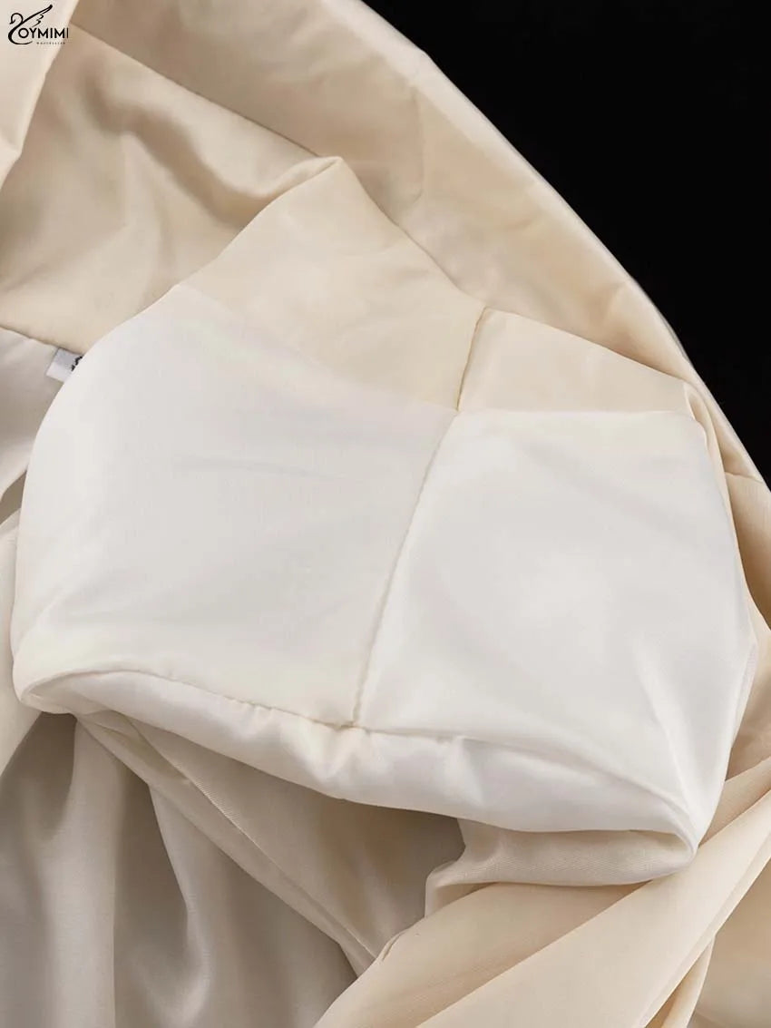 Oymimi Elegant Apricot 2 Piece Sets Women Outfit Fashion Long Sleeve Lace-Up Shirts And High Waist Straight Simple Trousers Sets