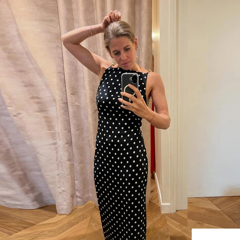 Black Beaded Backless Square Neck Sleeveless Summer Dress For Women