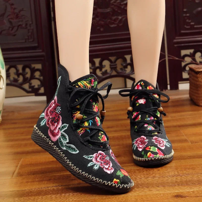 Vintage Floral Canvas Wedge Boot