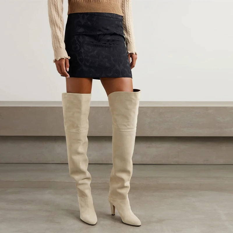 Plus Size Wide Calf Leather Over The Knee Boots for Women