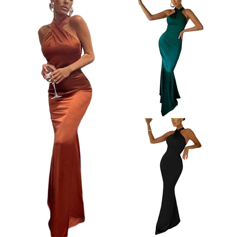 Cross Halter Backless Ball Gown Cocktail Dress for Women