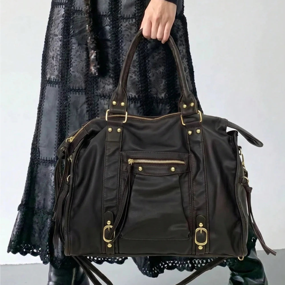 Retro Multi-Pocket Motorcycle Shoulder Bag for Women