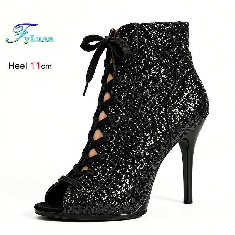Black Peep Toe Stiletto Ankle Boots
