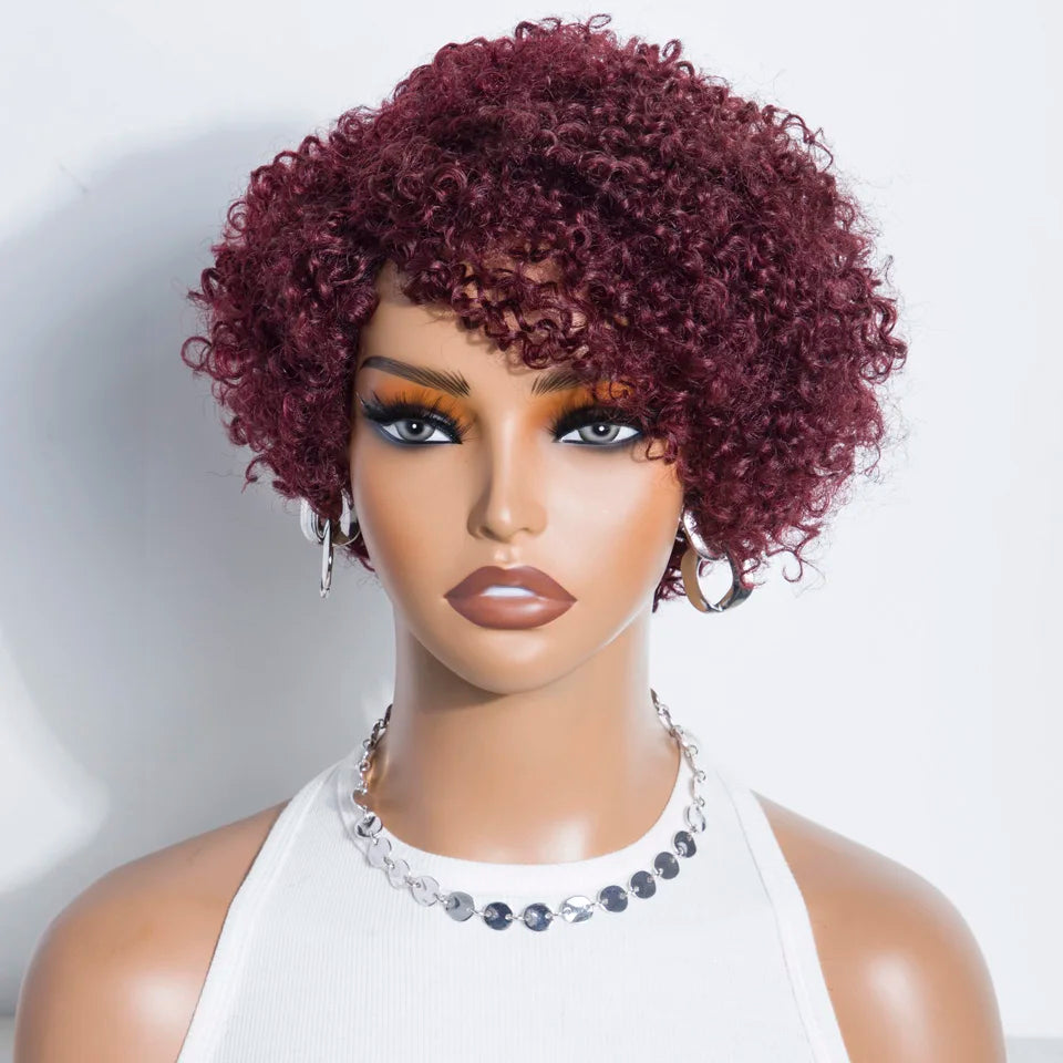 Short Kinky Curly Pixie Bob Human Hair Wig for Women