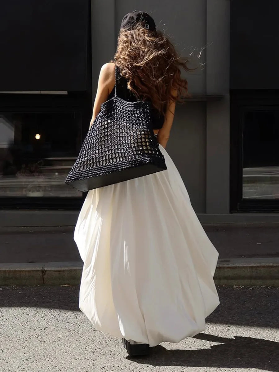 Cotton Ruched Asymmetric Midi Skirt
