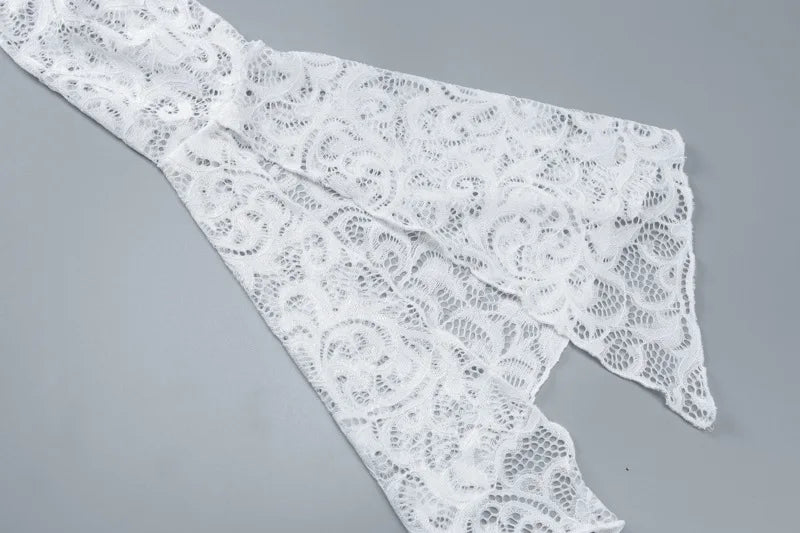 Aesthetic Lace Top Women Sexy Clothing See Through Deep V Neck Flared Long Sleeve T Shirts Party Clothes Clubwear