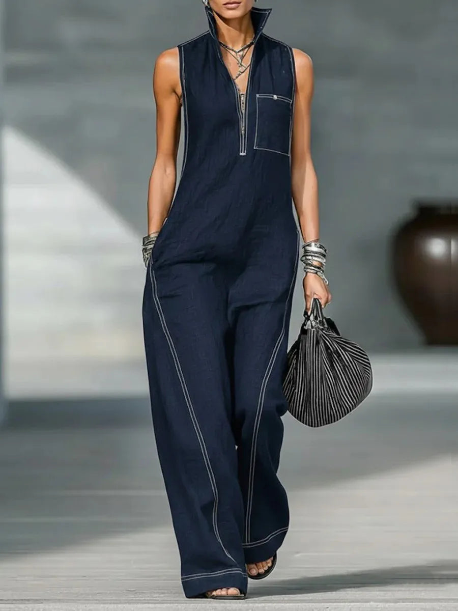 Casual Relaxed Fit Wide Leg Sleeveless Jumpsuit for Women