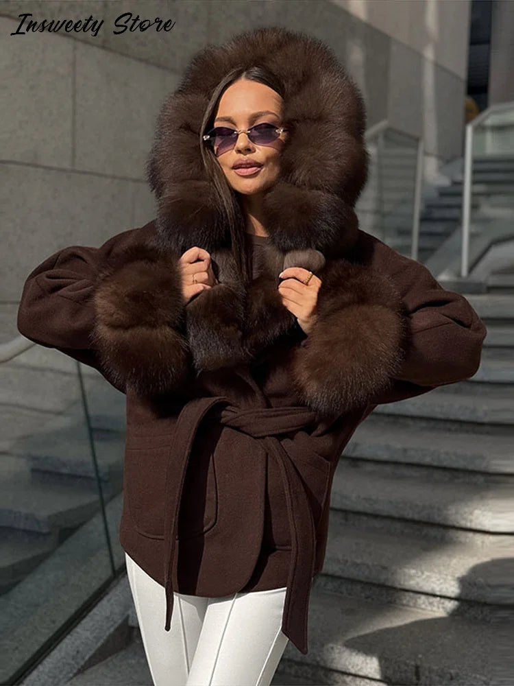 Warm Faux Fur Hooded Winter Coat With Pockets for Women