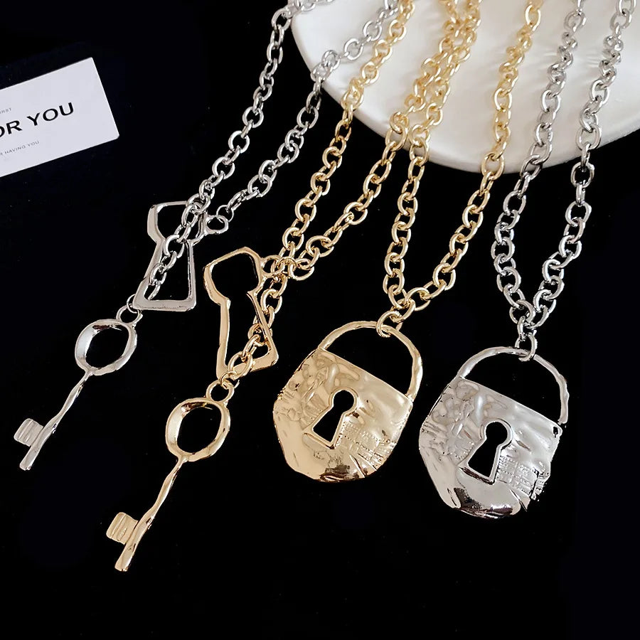 Textured Lock Pendant Necklace