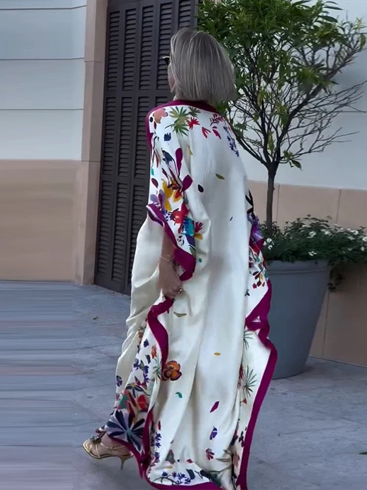 Casual Print Pleated Maxi Beach Vacation Chic Dress for Women