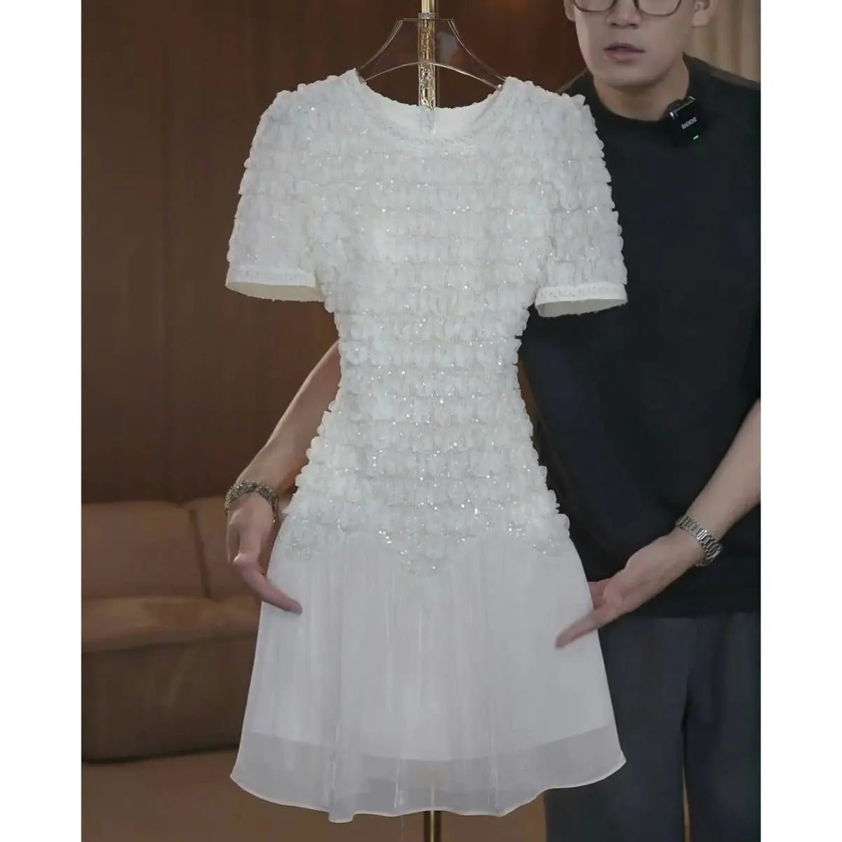 White French Inspired Light Luxury Short Sleeve Dress for Women