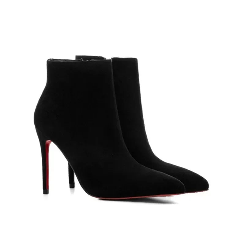 Pointed Toe Soft Leather Ankle Boots With Thin Heels for Women