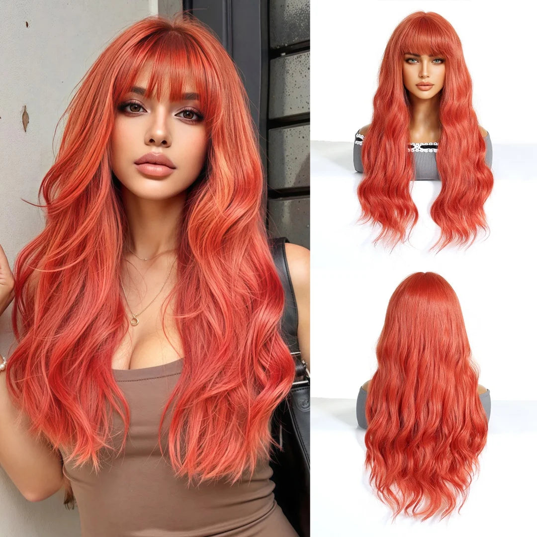 Ombre Blonde Long Wavy Wig With Bangs for Women