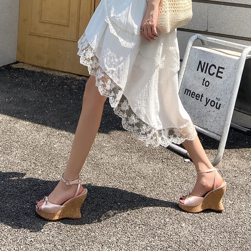 Peep Toe Suede Wedge Sandals With Platform Heel Buckle for Women
