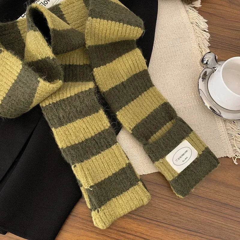 Striped Knit Scarf Wrap With Pockets