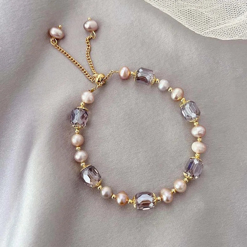 Purple Pearl Crystal Chain Bracelet