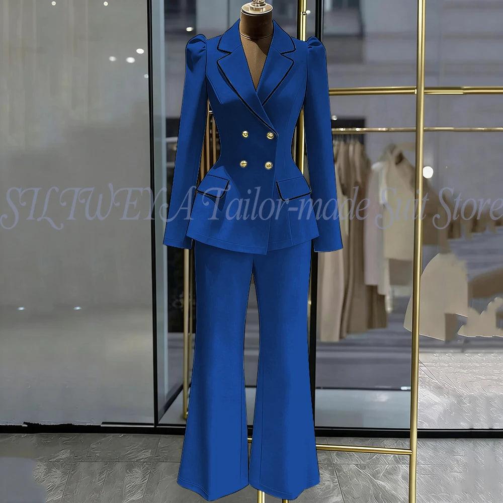 Double Breasted Blazer Set With Side Pockets For Women