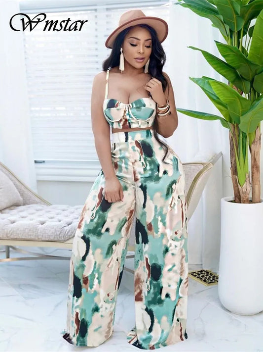 Wmstar Women 2 Piece Set Summer Holiday Sleeveless Bra and High Waist Pants Sets Trouser Casual Suit Wholesale Dropshipping 2024