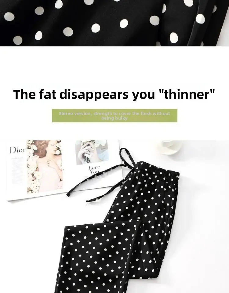 Casual Polka Dot High Waist Wide Leg Pants for Women