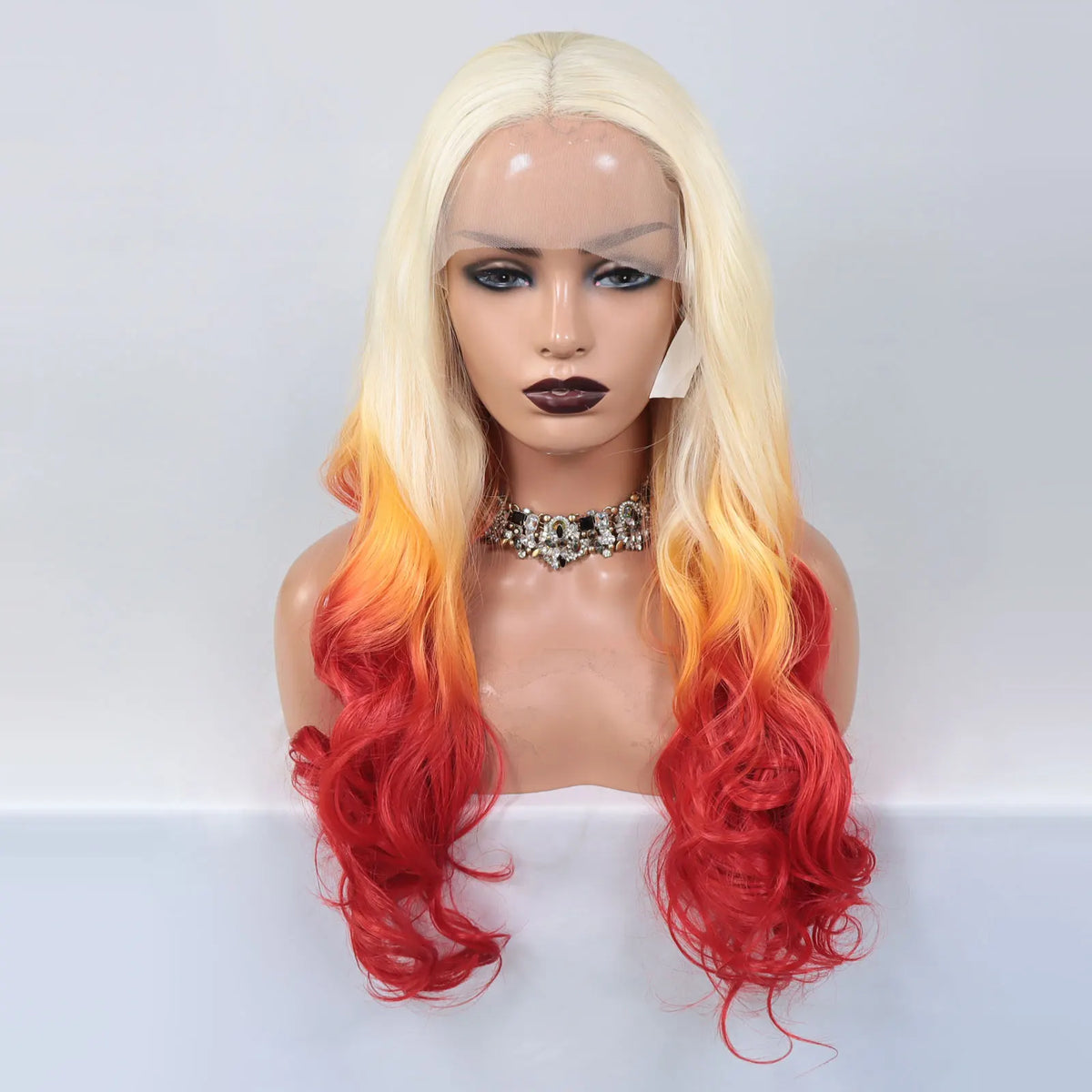 613 Blonde Ombre Orange Red Synthetic Lace Front Wigs For Women Cosplay Long Curly Heat Resistant Hair Wig Glueless Frontal Wigs