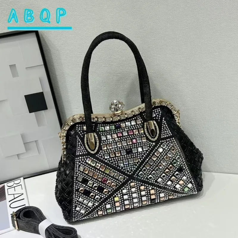 New Women's Diamond Handbag Luxury Brand Diamond Sparkling Dinner Party Women's Handbag Diamond Retro Shoulder Crossbody Bag