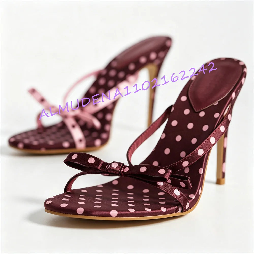 Elegant Polka Dot Satin Stiletto Heel Mules for Women