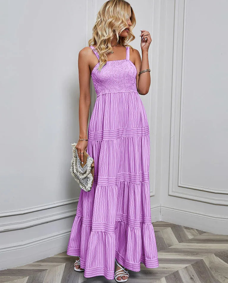 Elegant Striped Spaghetti Strap Maxi Dress for Women