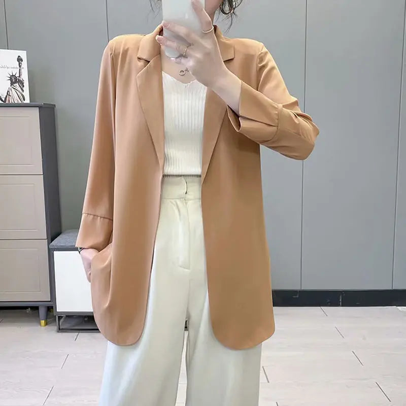 Purple Blazers Jacket for Women Fall Outfits Korean Long Trend Clothing Casual Women's Blazer Suits Tailoring 2025 Spring Coats