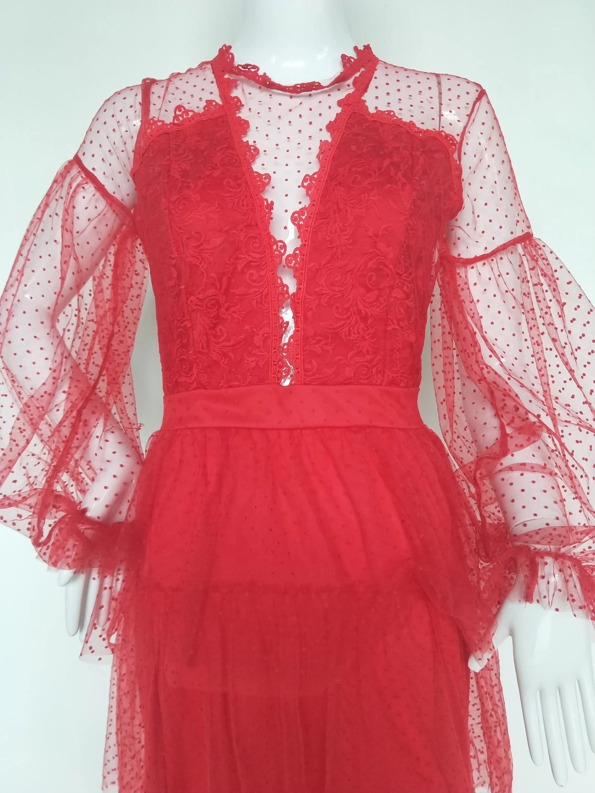 Elegant Lace Puff Sleeve A Line Evening Gown for Women