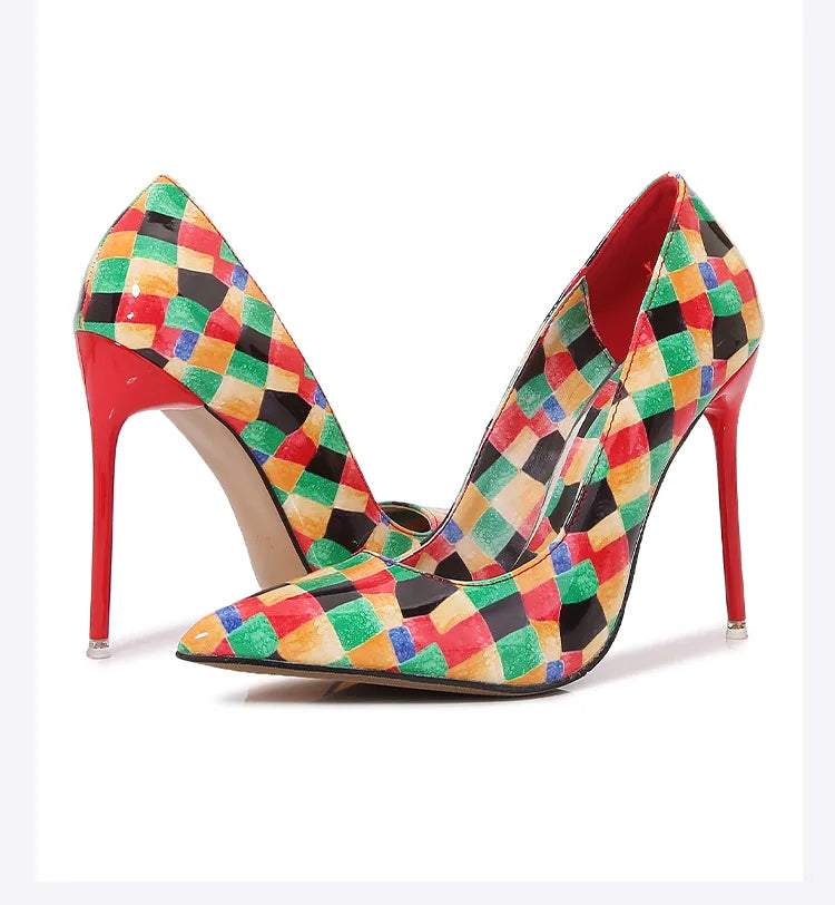Colorful Printed Pointed Toe High Heel Pumps for Women