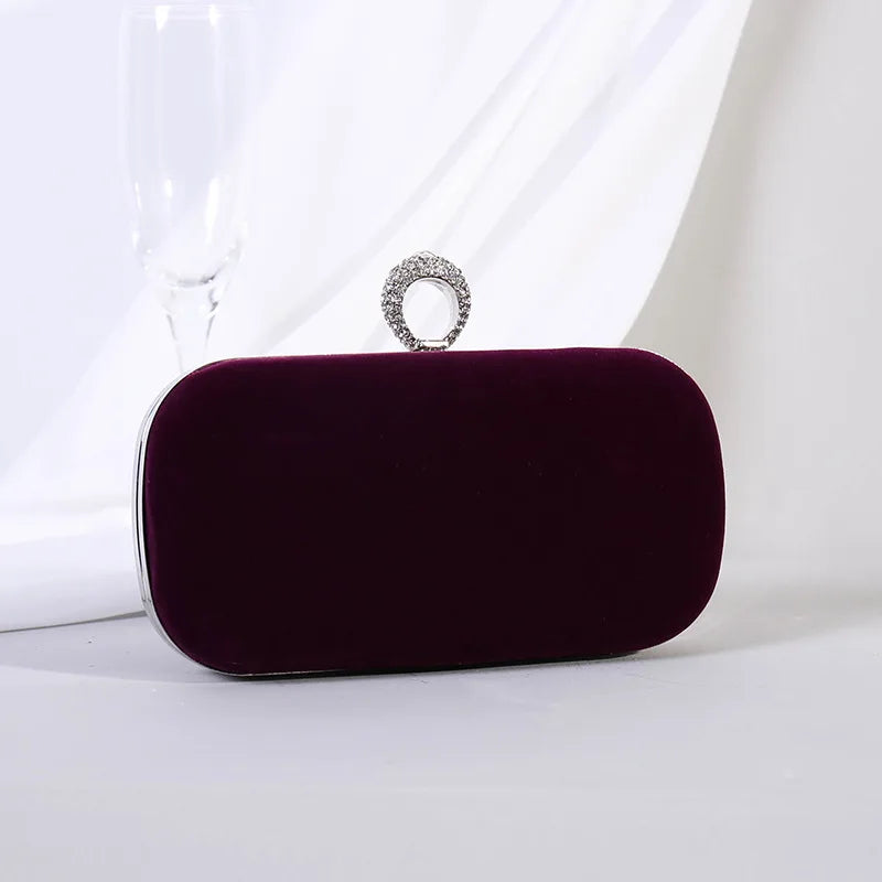 Velvet Rhinestone Chain Strap Evening Clutch Bag for Women