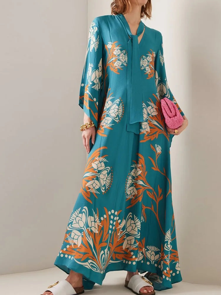 Loose Fit Lace Up V Neck Maxi Dress
