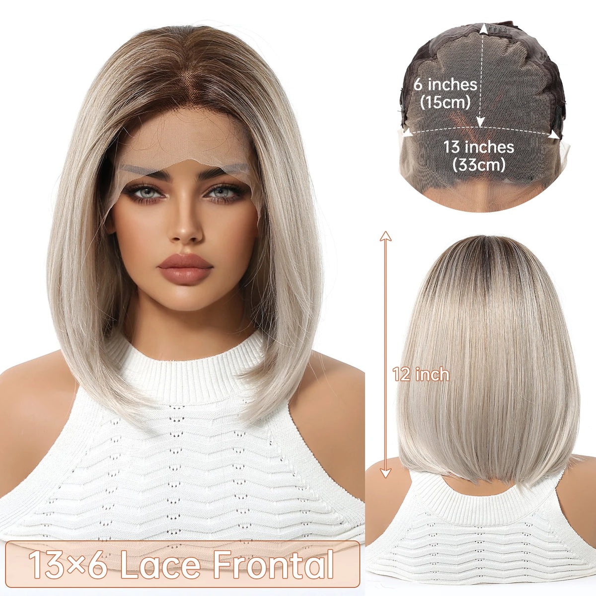 Ombre Blonde Straight Lace Front Bob Wig for Women