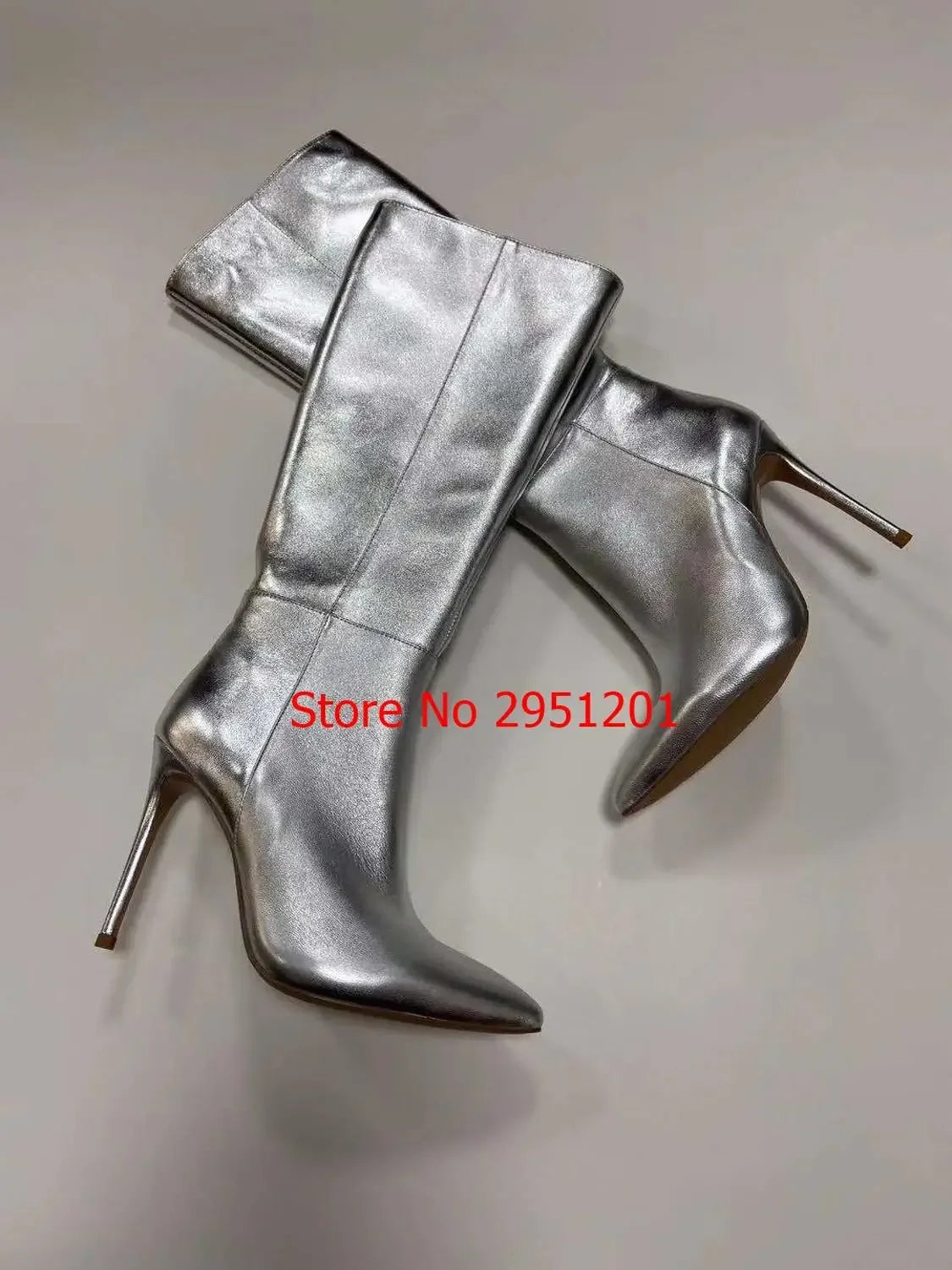 Silver Crystal Square Knee High Boots