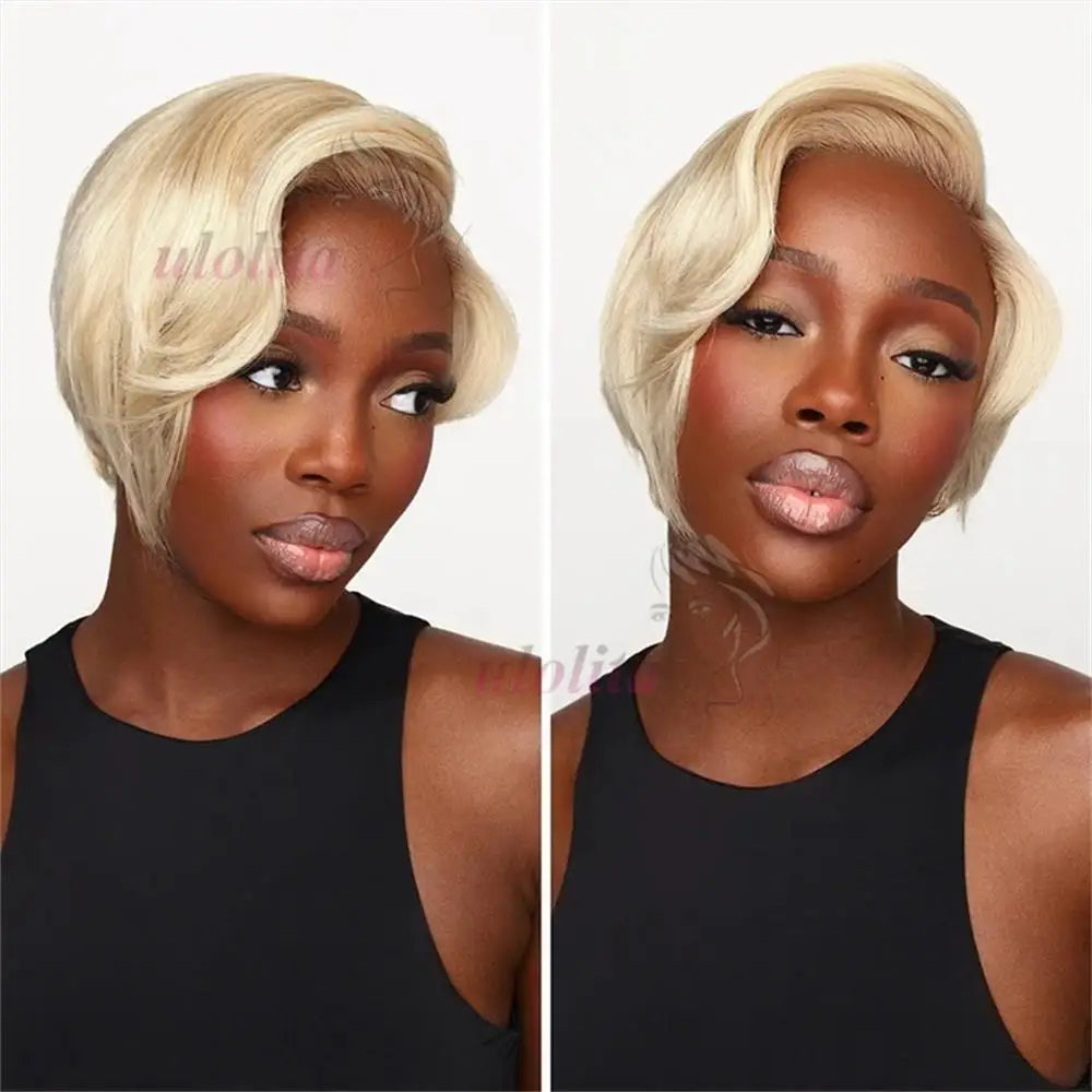 Blonde Pixie Cut Lace Front Human Hair Wig for Women