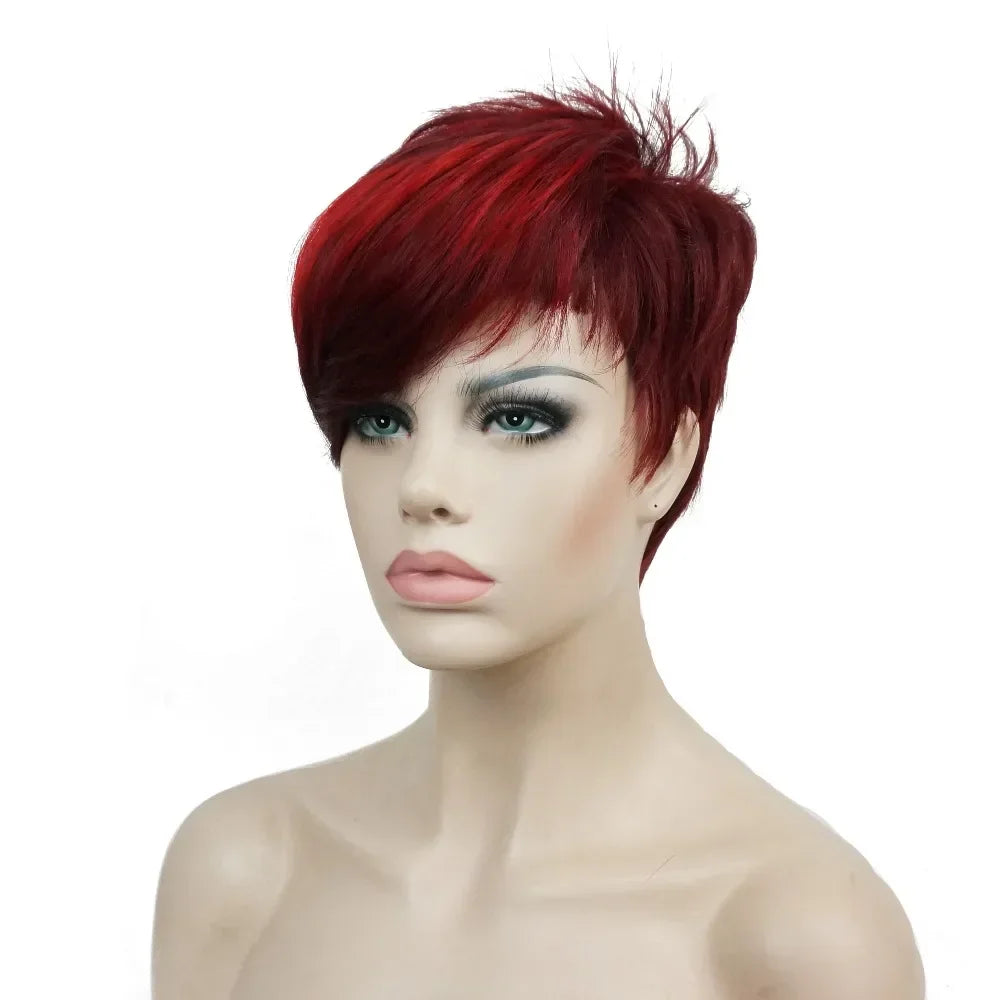 Capless Red Short Pixie Cut Natural Synthetic Wig For Women
