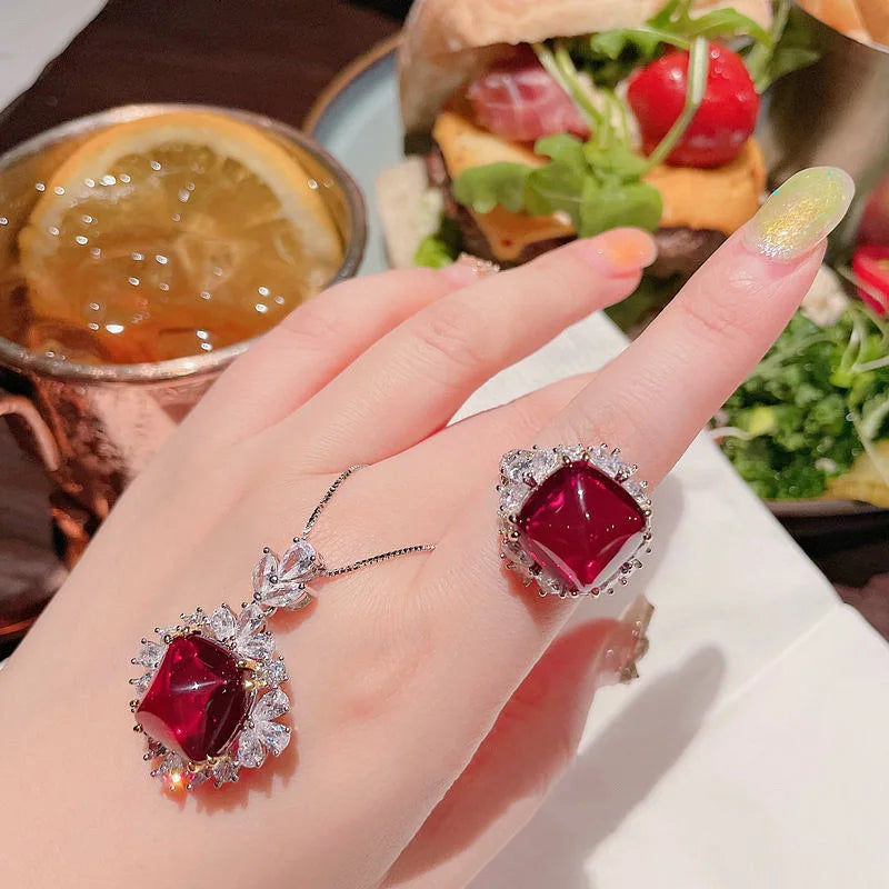 Princess Cut Zircon Ring Necklace and Earring Set for Women